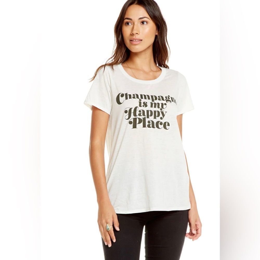 Chaser White “Champagne is my happy place” T-shirt with Open Back